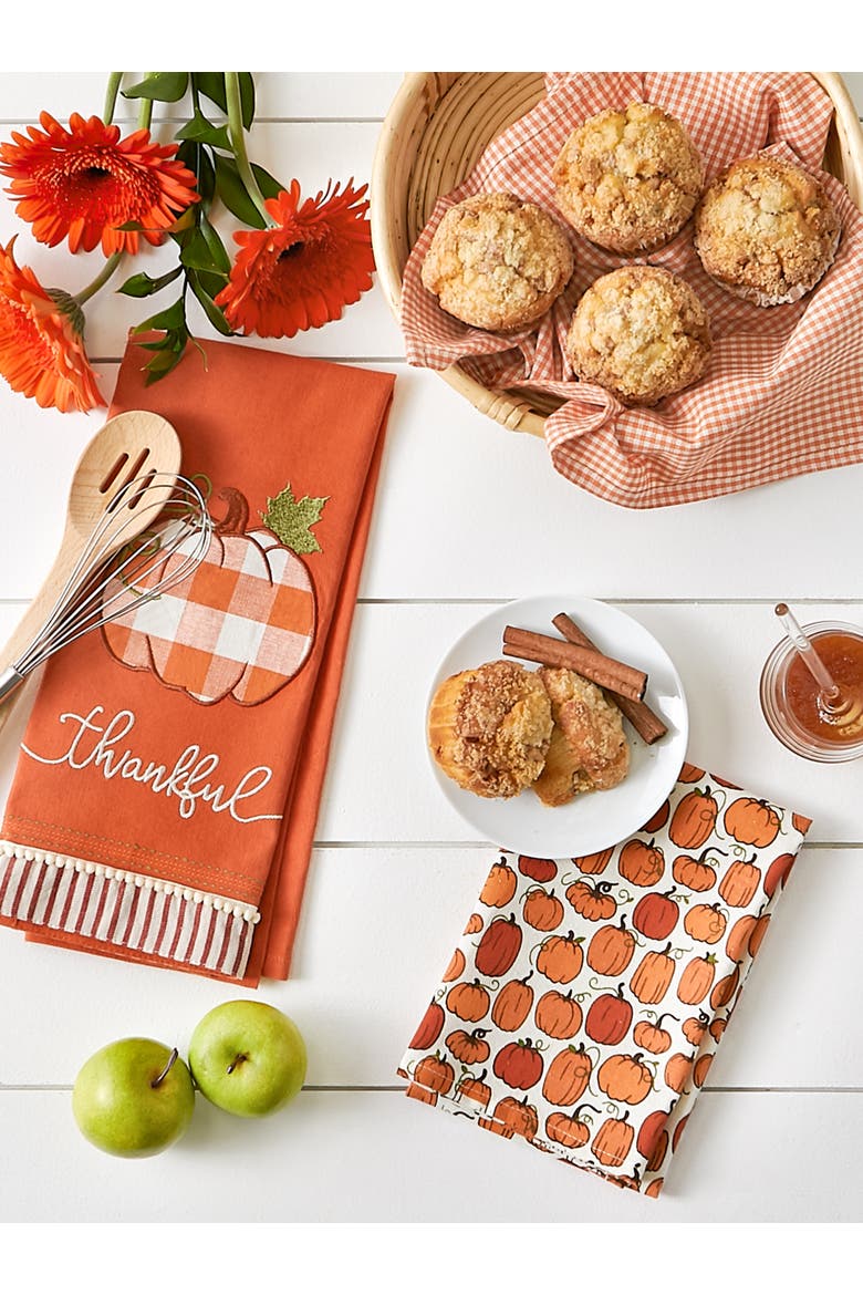 Thankful Check Pumpkin Assorted Dishtowel Set/3, Alternate, color, Check Pumpkin