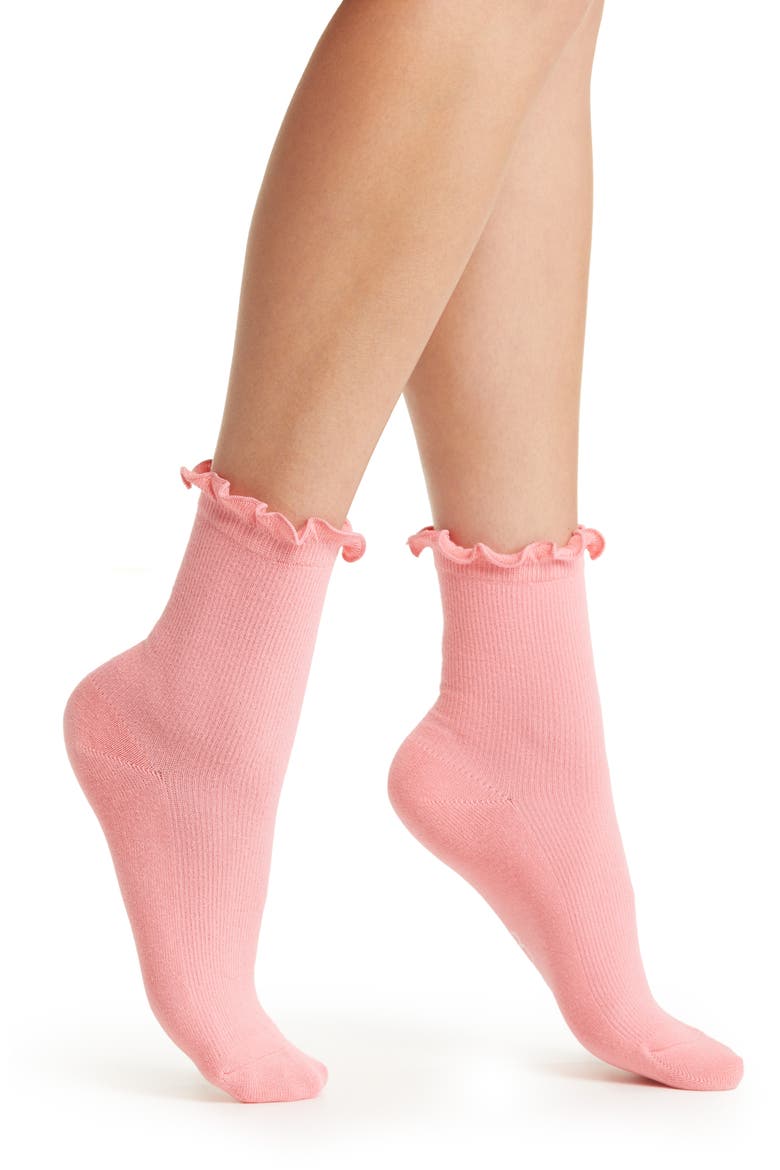 Karsyn Lettuce Edge Crew Socks, Main, color, SUNRISE