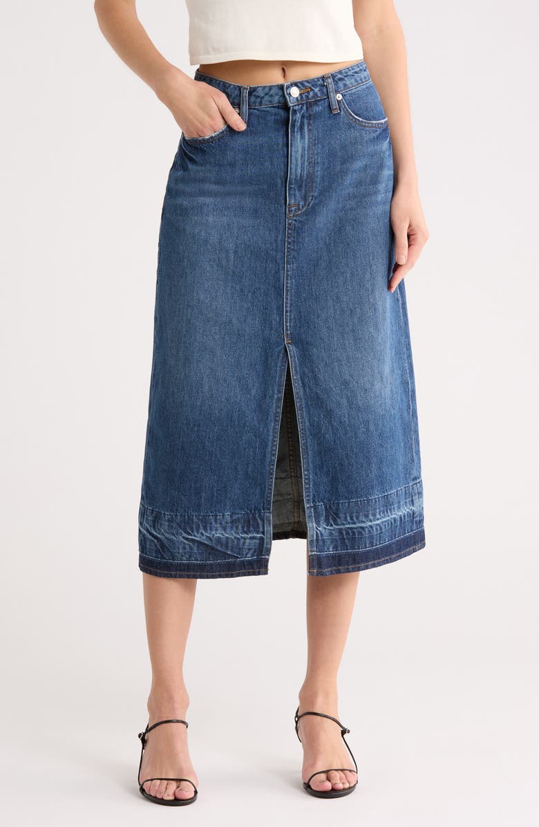Simkhai Della Released Hem Denim Midi Skirt, Main, color, Coronado
