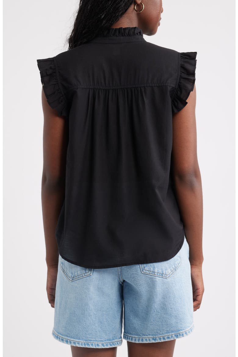 Ruffle Sleeve Cotton Blend Top, Alternate, color, BLACK