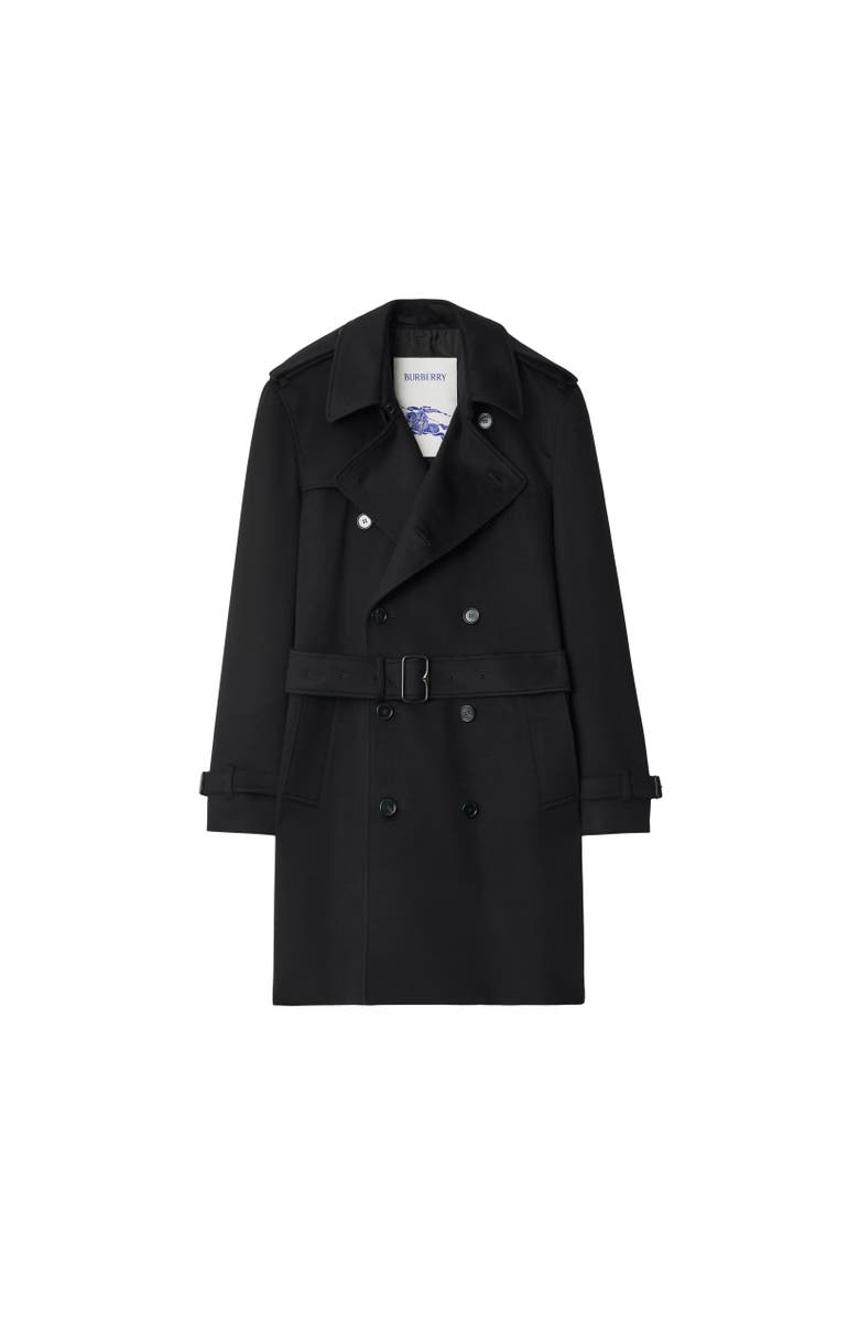 Burberry Mid-length Cashmere Trench Coat, Alternate, color, Black