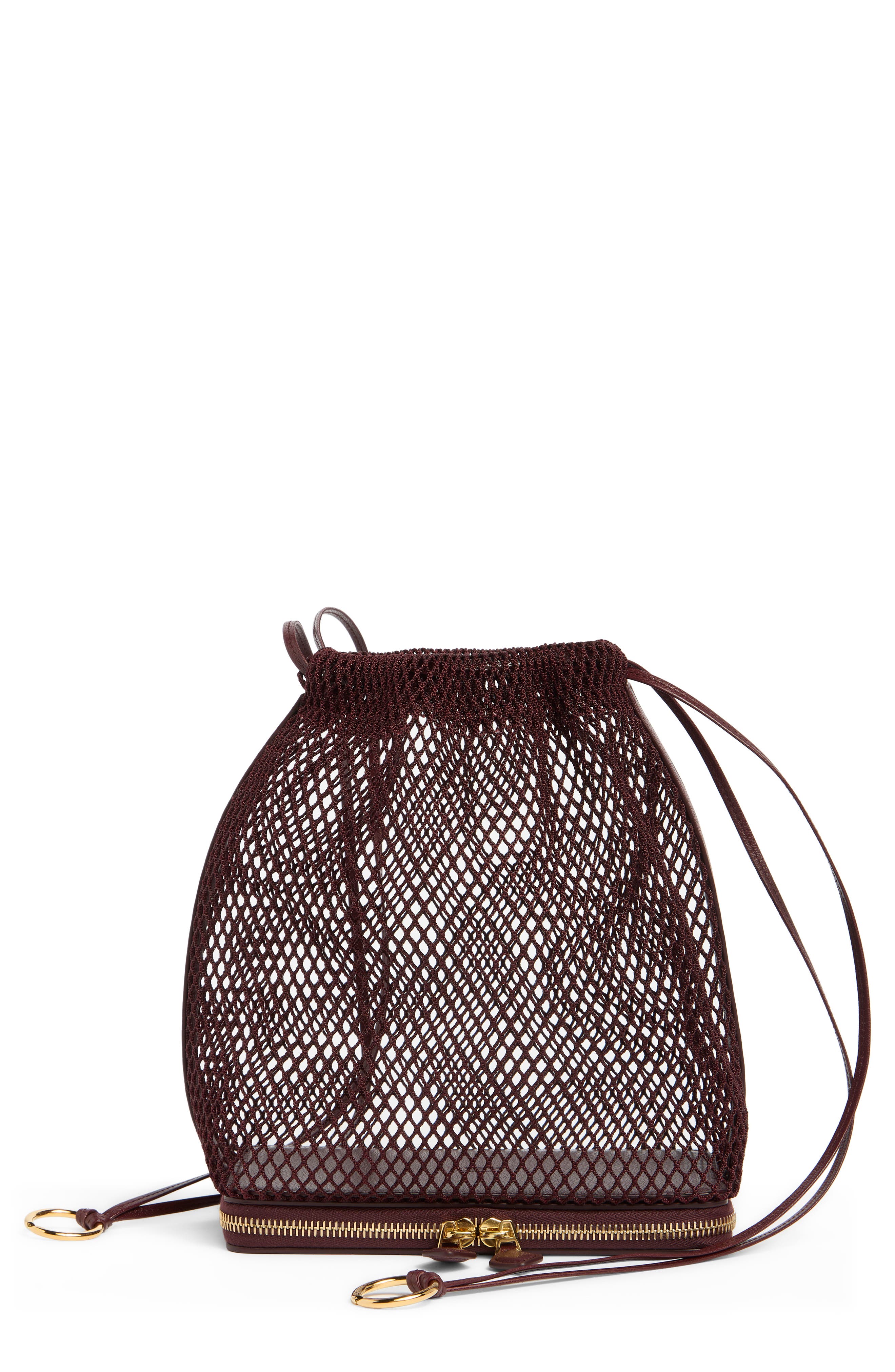 Le Pochon Fishnet Shoulder Bag, Main, color, ROUGE GRENAT 325