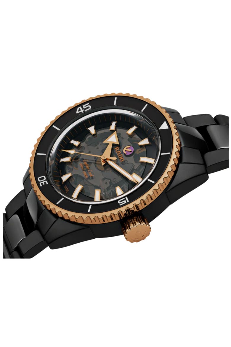Captain Cook High Tech Ceramic Automatic Bracelet Watch, 43mm, Alternate, color, ROSE GOLD/ BLACK