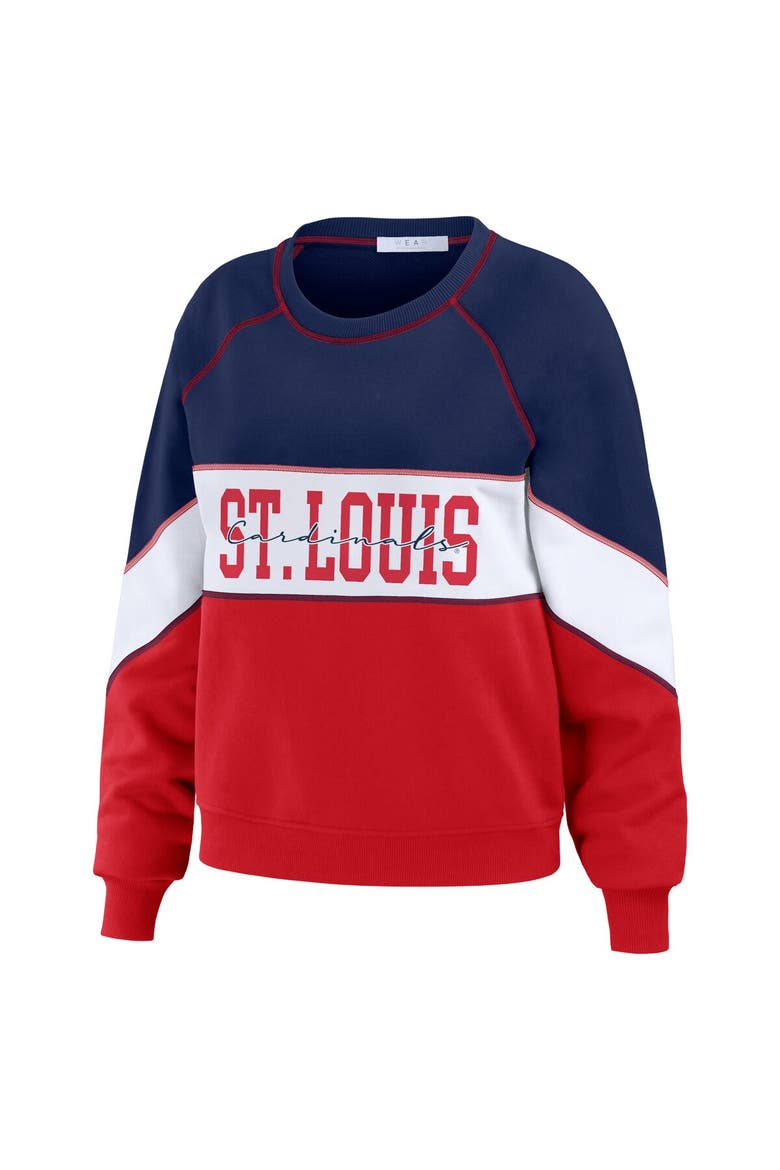 Women's WEAR by Erin Andrews Navy/Red St. Louis Cardinals Color Block Crew Neck Pullover Sweatshirt, Alternate, color, Navy