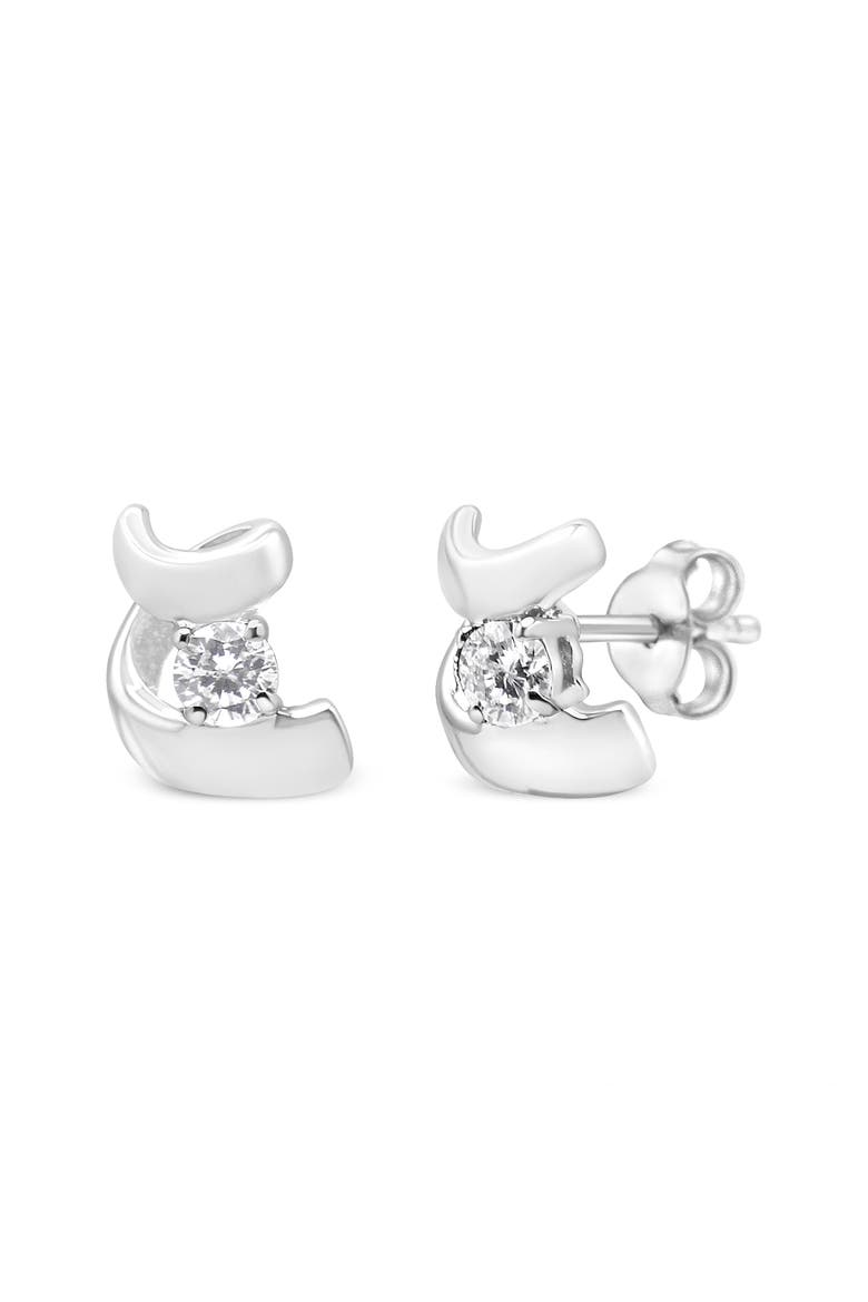 Silver Round Diamond Fashion Earrings, Main, color, White