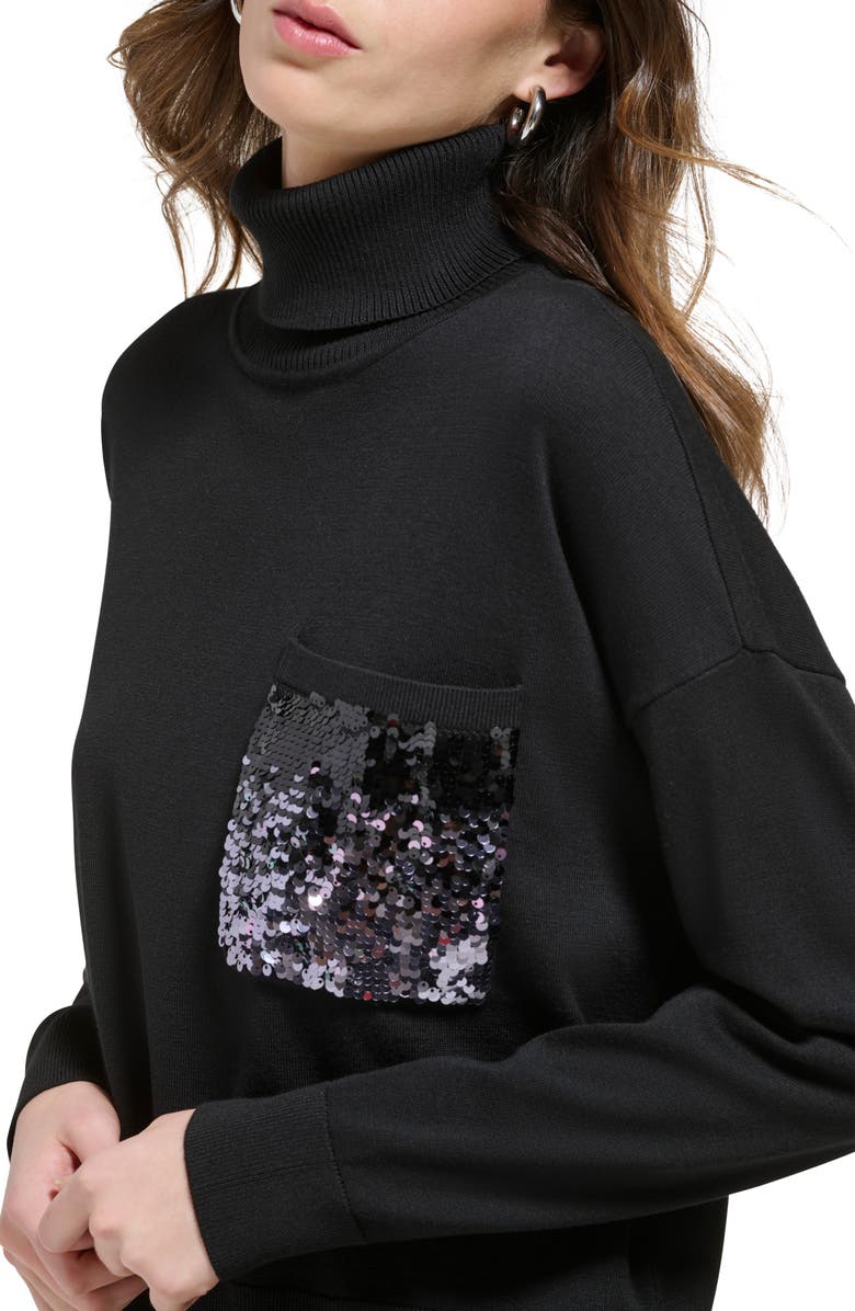 DKNY Ombré Sequin Pocket Long Sleeve Turtleneck Sweater, Alternate, color, 