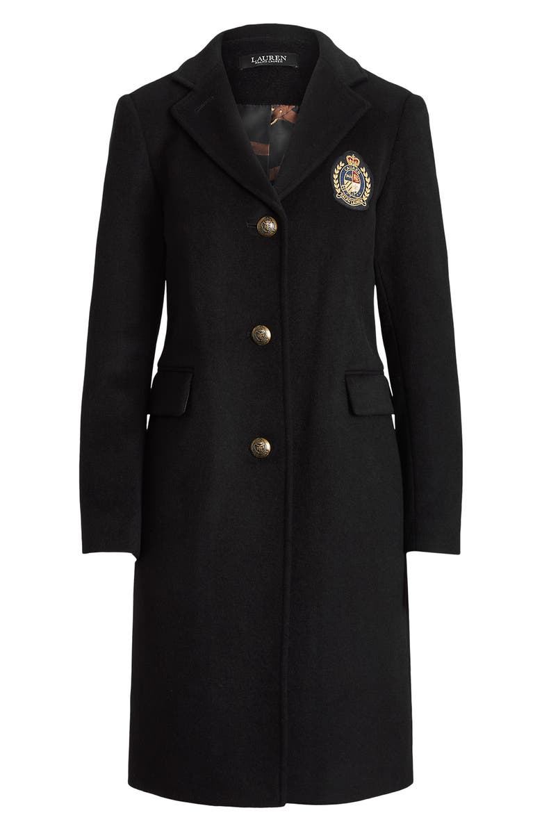 Lauren Ralph Lauren Crest Patch Wool Blend Coat, Alternate, color,