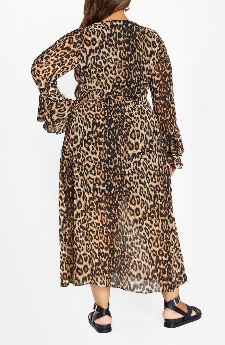 City Chic Carter Print Tie Waist Long Sleeve Maxi Dress, Alternate, color, Leopard