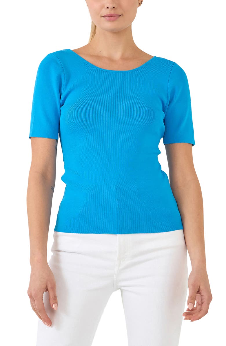 English Factory Twist Cutout Back Top, Main, color, Sky Blue