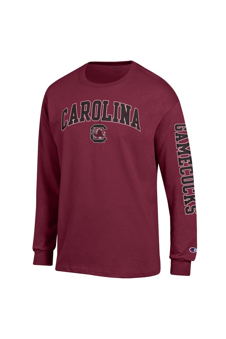Men's Champion  Garnet South Carolina Gamecocks Arch Over Logo 2-Hit Long Sleeve T-Shirt, Alternate, color, Garnet