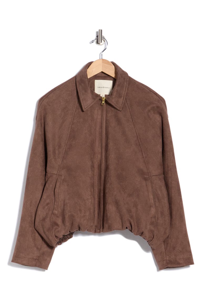 Soft Faux Suede Jacket, Alternate, color, DARK BROWN
