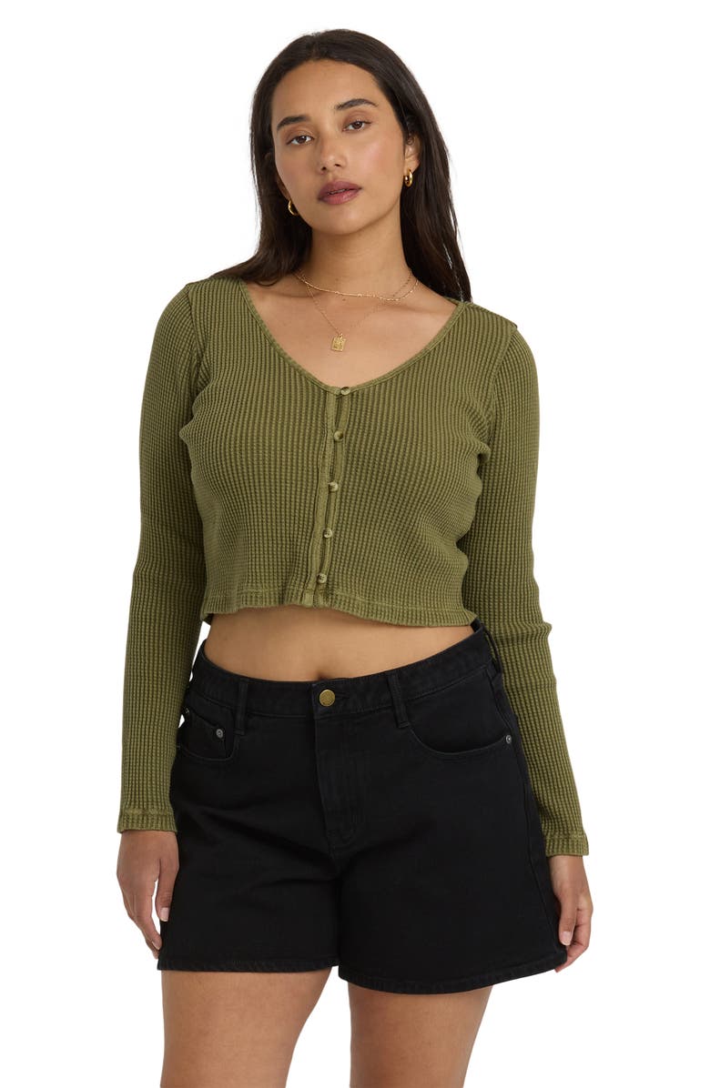 Billabong Paxton Waffle Stitch Cardigan, Alternate, color, Martini Olive