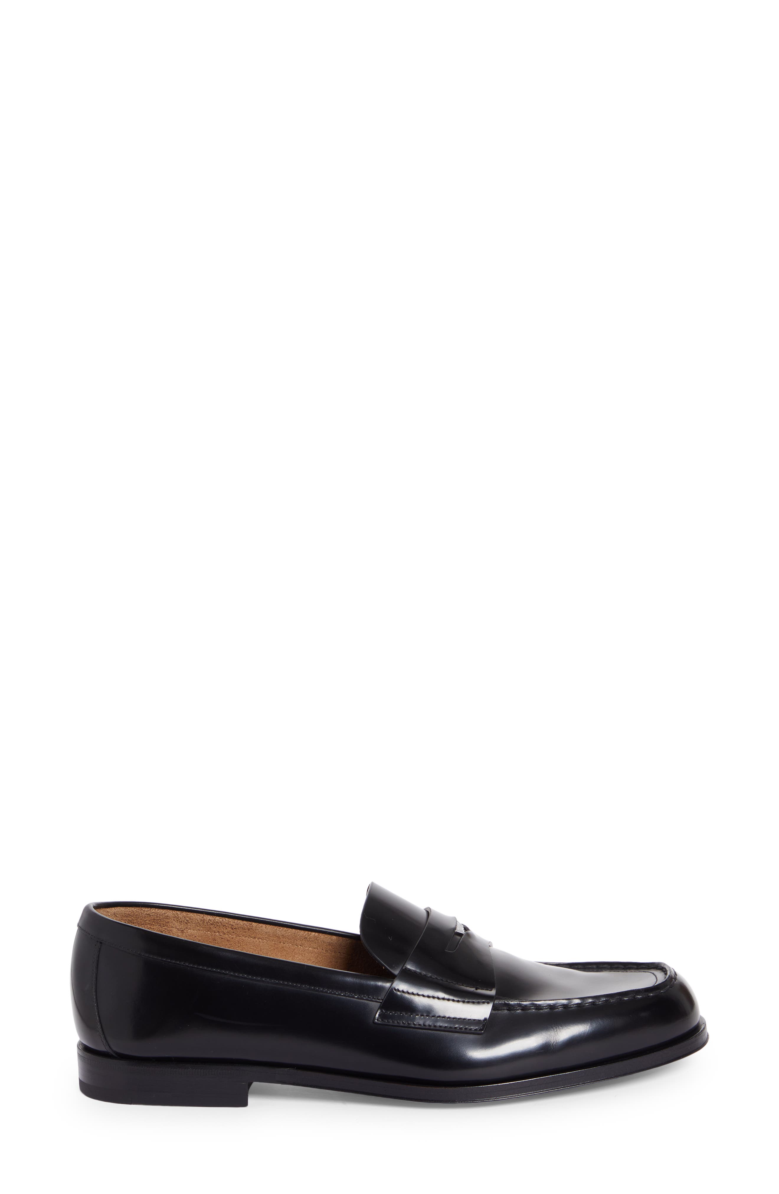 Prada Triangle Logo Penny Loafer, Alternate, color, Nero