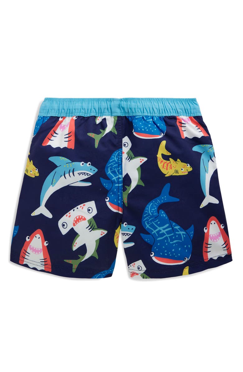 Mini Boden Kids' Print Swim Trunks, Alternate, color, Navy Sharks