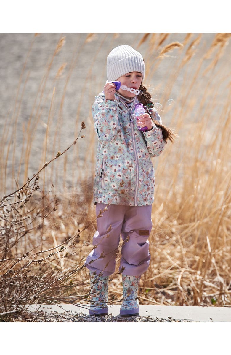 Deux par Deux Girl's Printed Rain Boots Small White Flowers On Turquoise And Lilac, Alternate, color,