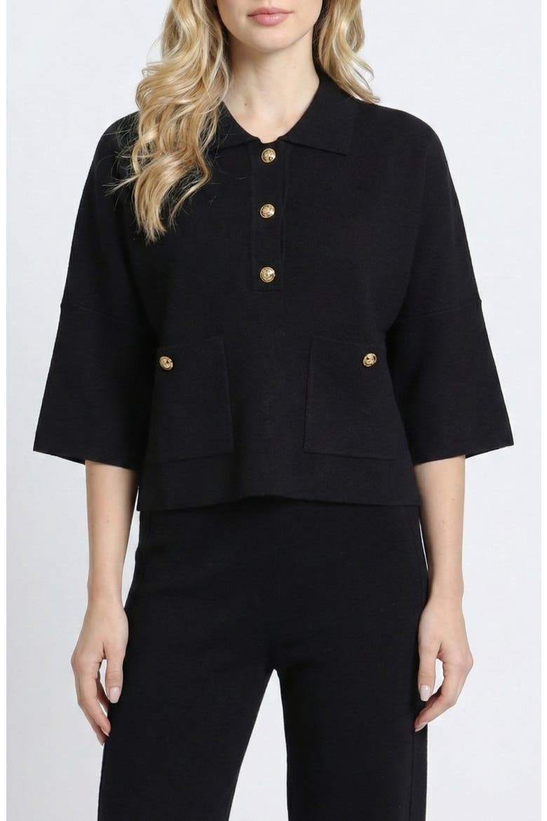 Pocket Polo Sweater, Main, color, BLACK