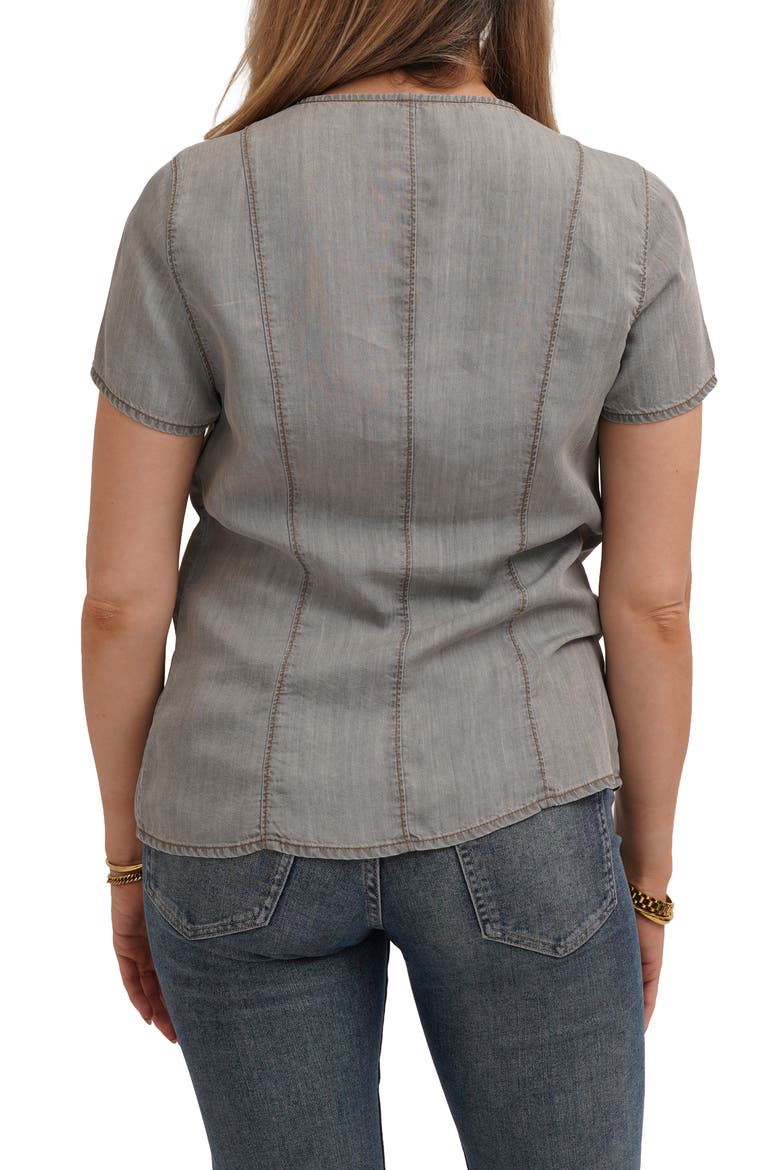 Short Sleeve Button Front Top, Alternate, color, LIGHT GREY DENIM