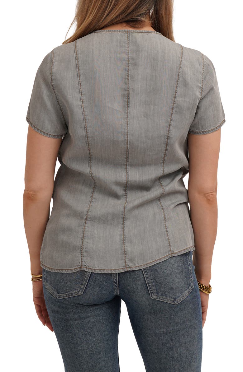 CYRUS Short Sleeve Button Front Top, Alternate, color, Light Grey Denim
