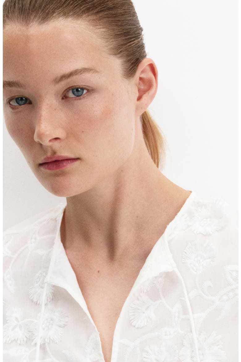 Floral Embroidered Cotton Top, Alternate, color, WHITE