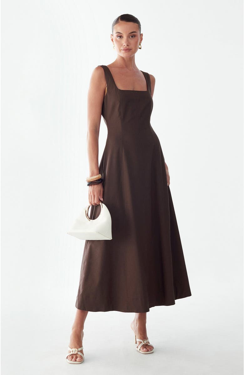 ST MRLO Maizy Midi Dress, Main, color, Chocolate