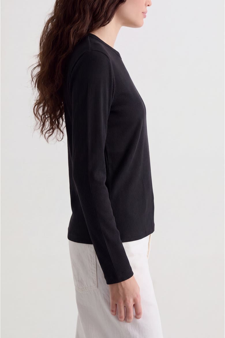 Fitted Ribbed Long Sleeve Crewneck T-Shirt, Alternate, color, Black