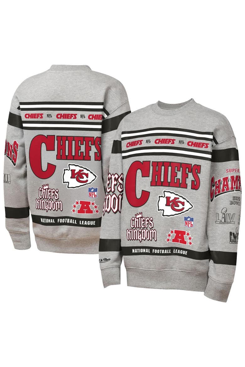 Youth Mitchell & Ness Gray Kansas City Chiefs Throwback All-Over Print Fleece Sweatshirt, Main, color, Gray