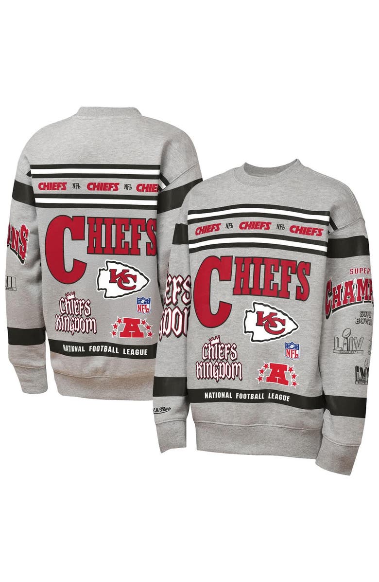 Mitchell & Ness Youth Mitchell & Ness Gray Kansas City Chiefs Throwback All-Over Print Fleece Sweatshirt, Main, color, Gray