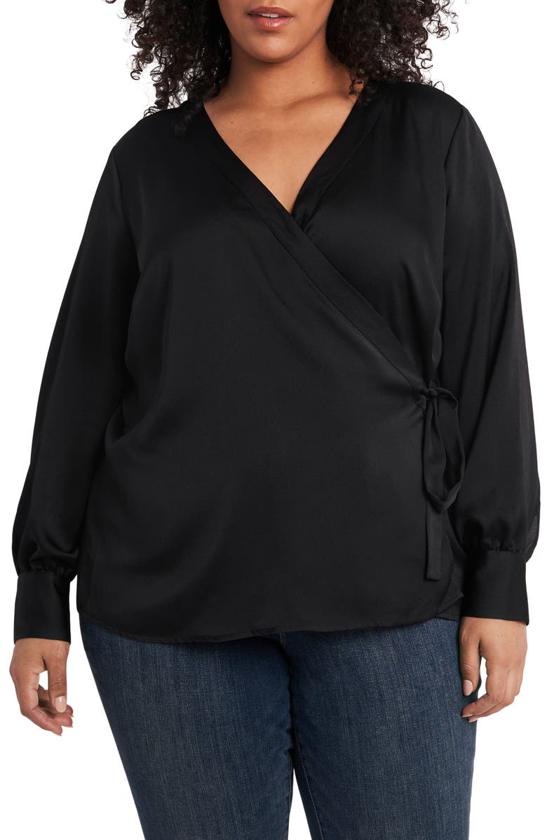 Vince Camuto Wrap Front Long Sleeve Blouse, Main, color, 