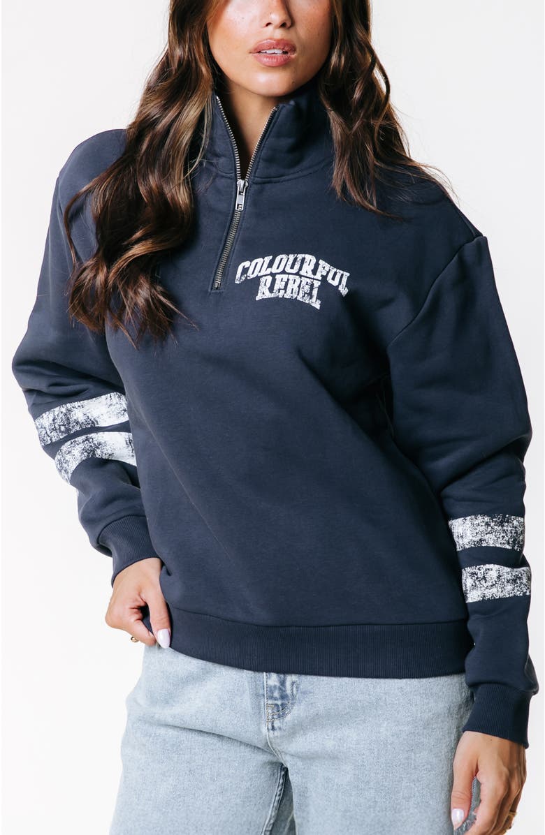 Colourful Rebel Varsity Logo Relaxed Zip Sweat, Main, color, Navy