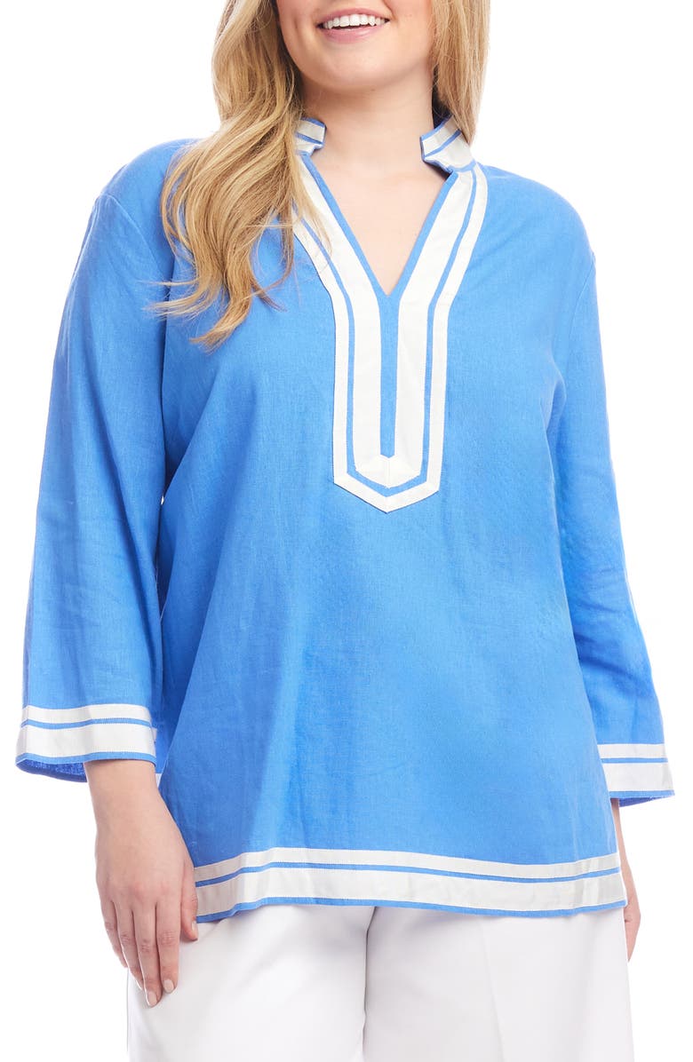 Karen Kane The St. Tropez Linen Blend Tunic Top, Main, color, Blue W/ White