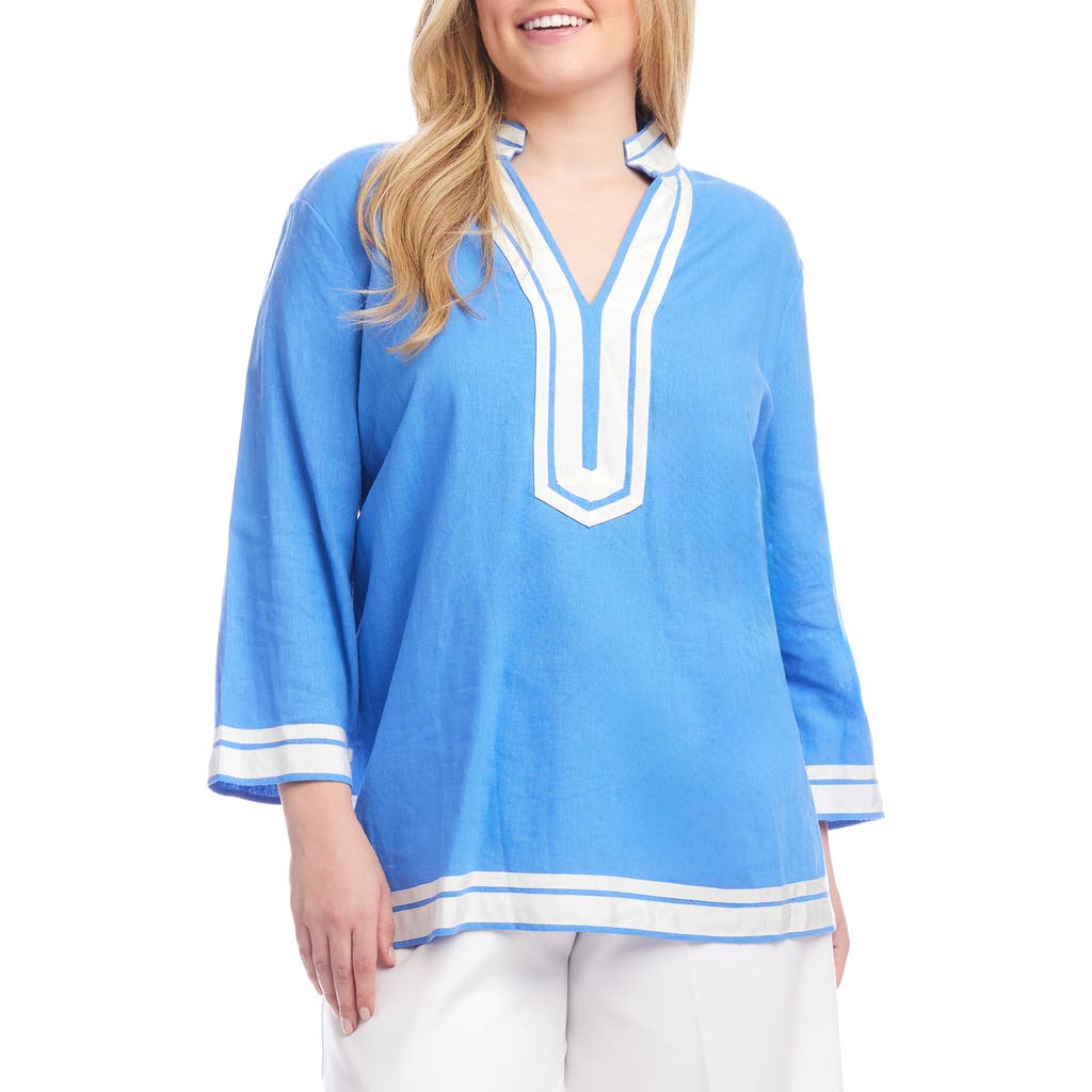 Karen Kane The St. Tropez Linen Blend Tunic Top In Blue