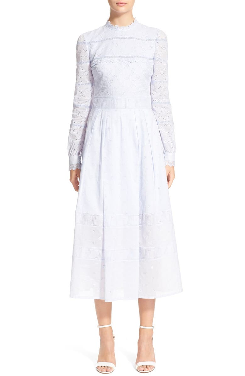VILSHENKO 'Pru' Lace & Eyelet Cotton Midi Dress, Main, color,