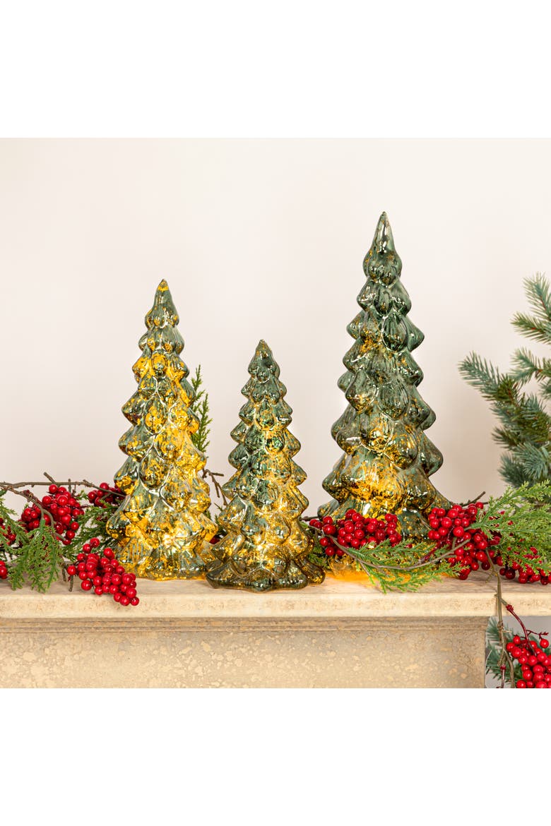 Glass Christmas Trees with LED, Green, Set of 3, Alternate, color, Green