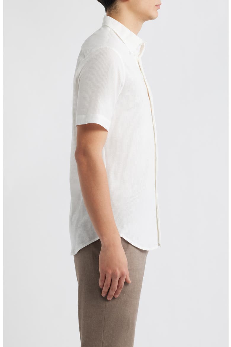 Textured Stripe Short Sleeve Knit Cotton Button-Up Shirt, Alternate, color, SOLID WHITE