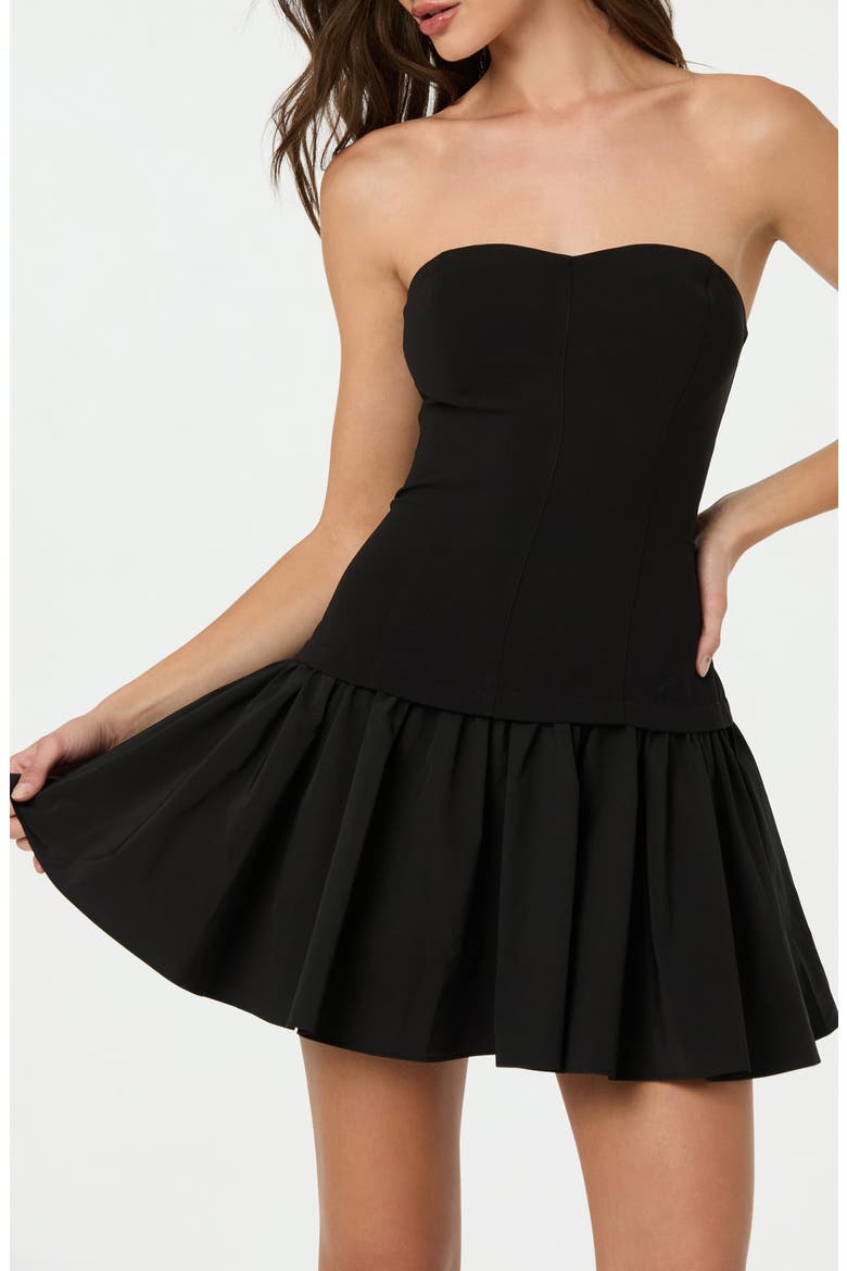 Strapless Mixed Media Minidress, Alternate, color, BLACK