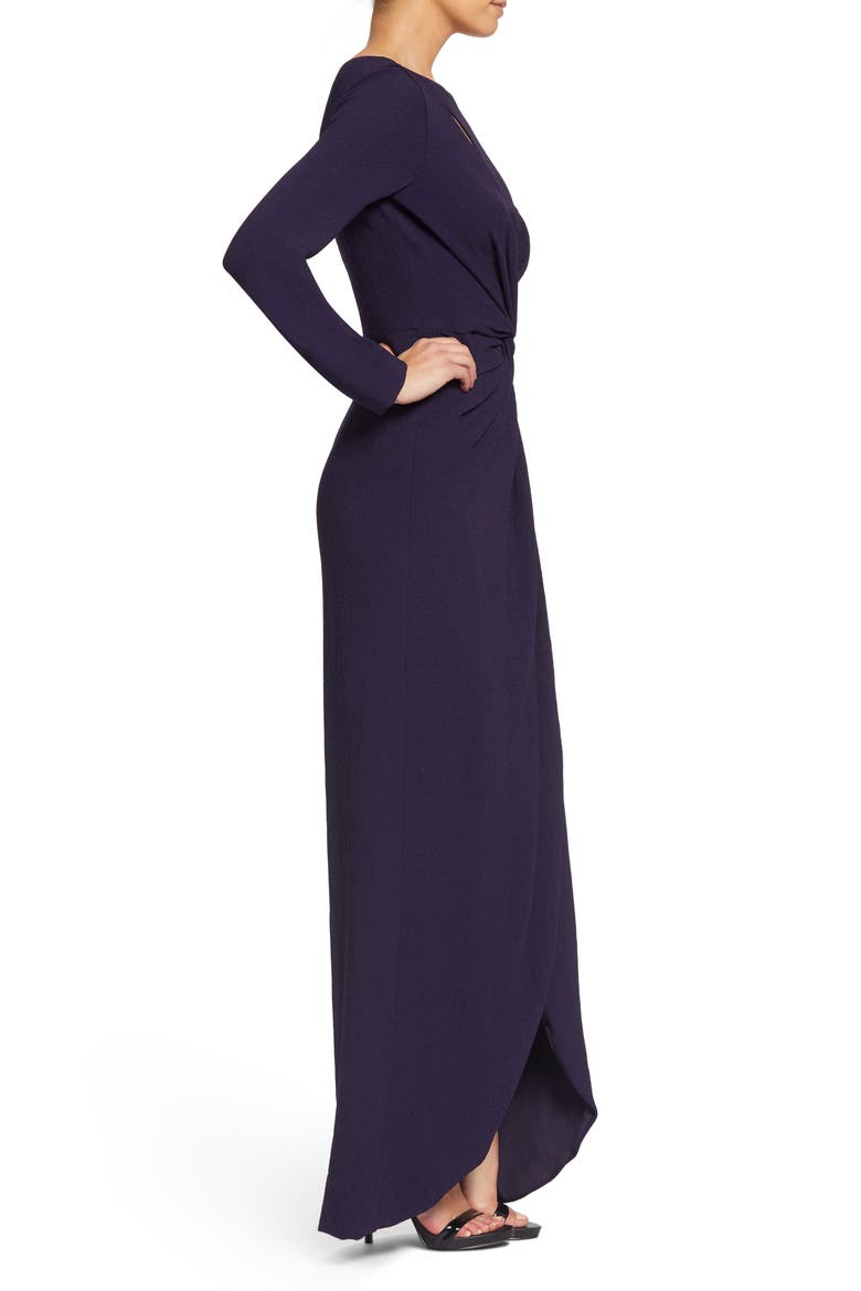Naomi Long Sleeve Twist Crepe Gown, Alternate, color, BOYSENBERRY