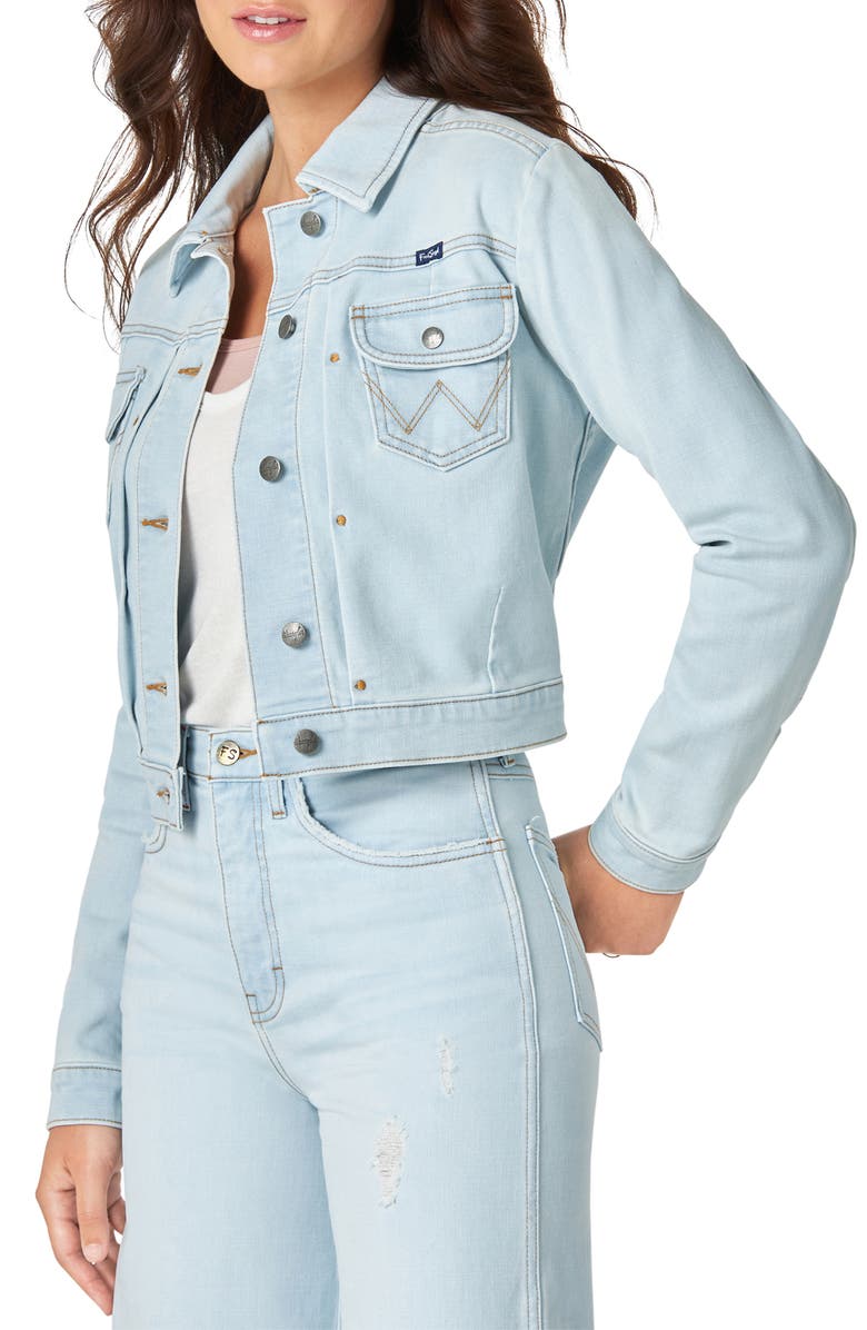 Wrangler Pleat Crop Denim Jacket, Main, color, 