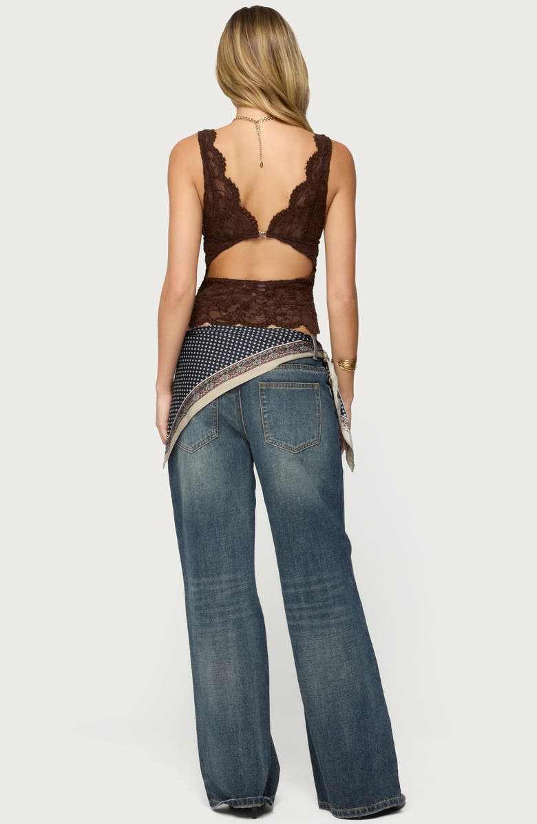 EDIKTED Araura Open Back Velvet Lace Crop Top, Alternate, color, 