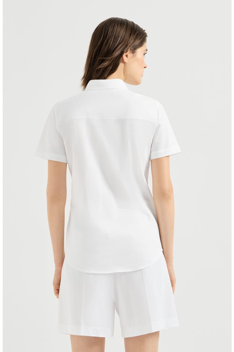 Stretch cotton piqué short sleeve shirt with logo, Alternate, color, White