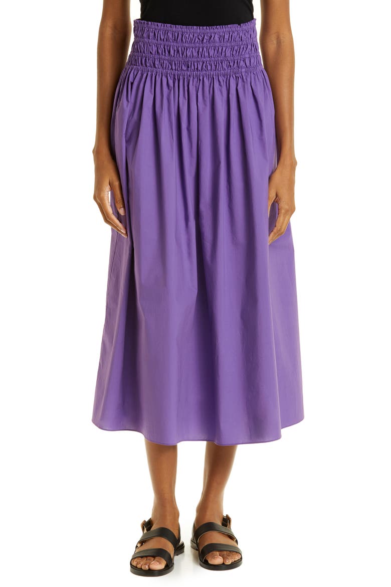 Smocked Waist Cotton Poplin Midi Skirt, Main, color, FOX GLOVE