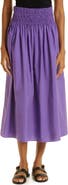 Rebecca Taylor Smocked Waist Cotton Poplin Midi Skirt