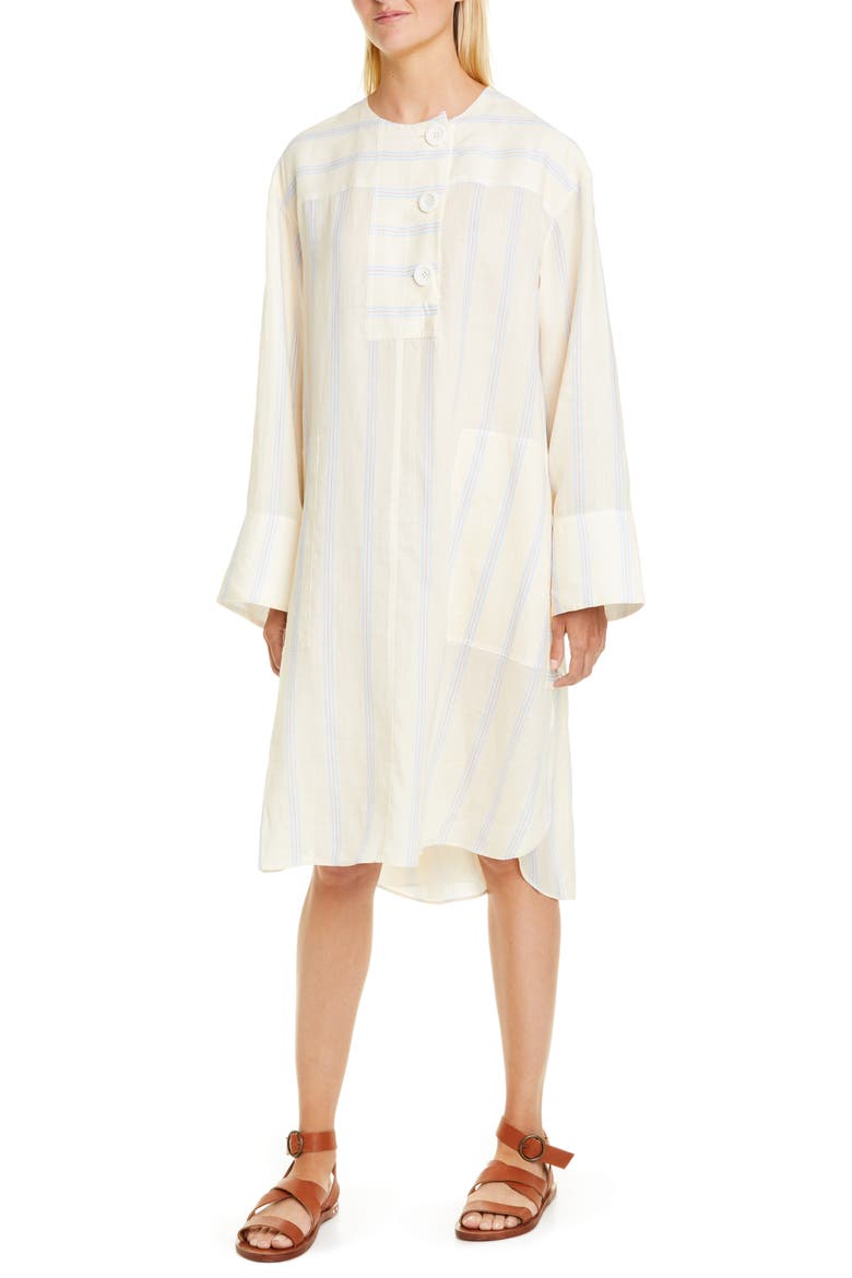 Granada Stripe Long Sleeve Ramie Dress, Main, color, LEMON