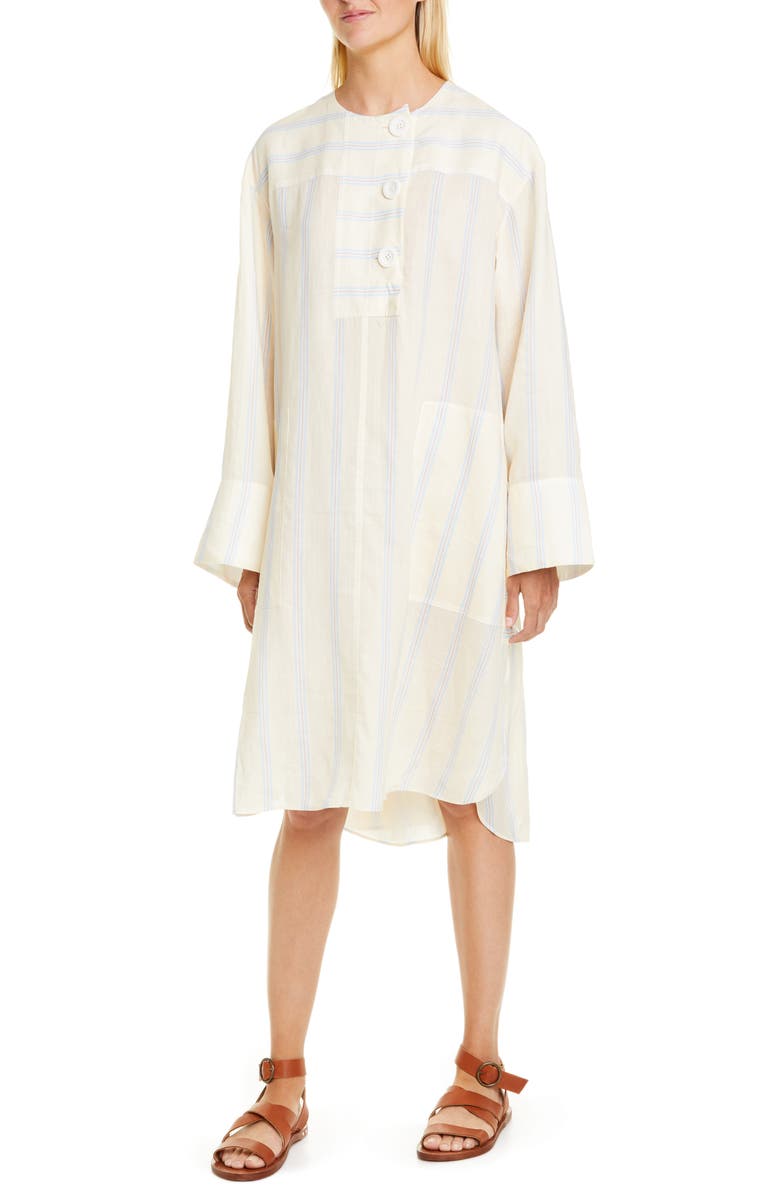 Lee Mathews Granada Stripe Long Sleeve Ramie Dress, Main, color,