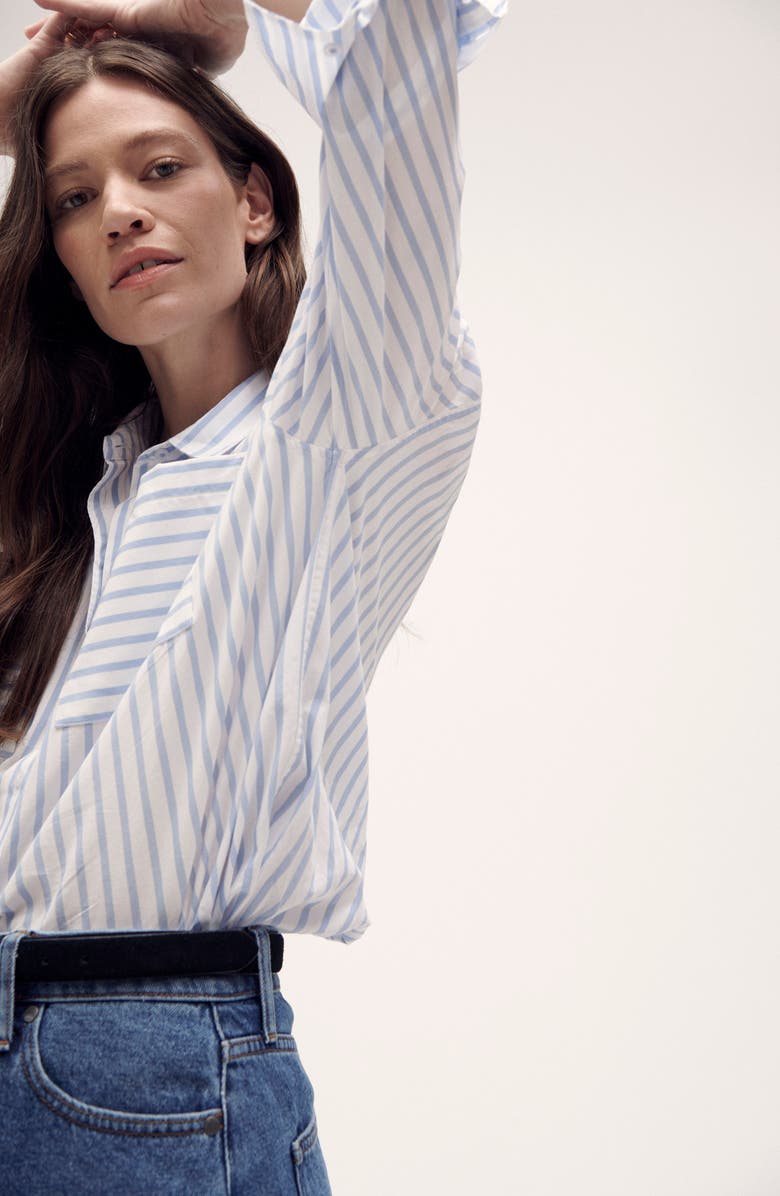 Barbour Nicola Stripe Cotton Button-Up Tunic, Alternate, color, White/ Blue Stripe