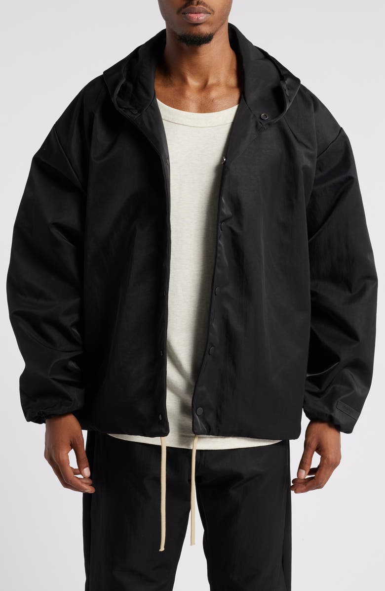Fear of God Essentials Gender Inclusive Embroidered Logo Textured Nylon Coach's Jacket, Main, color, 