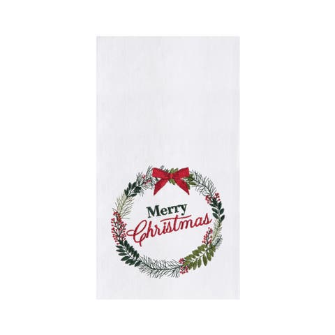 Merry Christmas Berry Wreath Towel