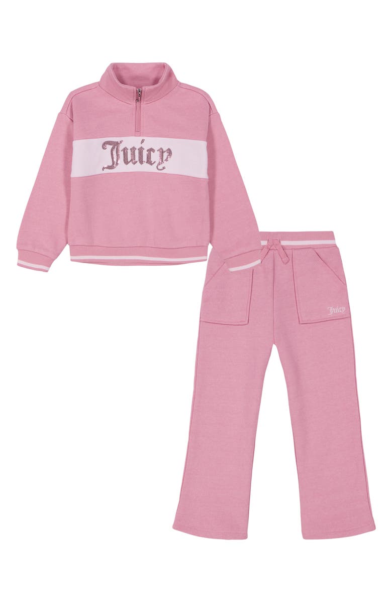 Juicy Couture Kids' Logo Fleece Quarter Zip Sweatshirt & Leggings Set, Main, color, 