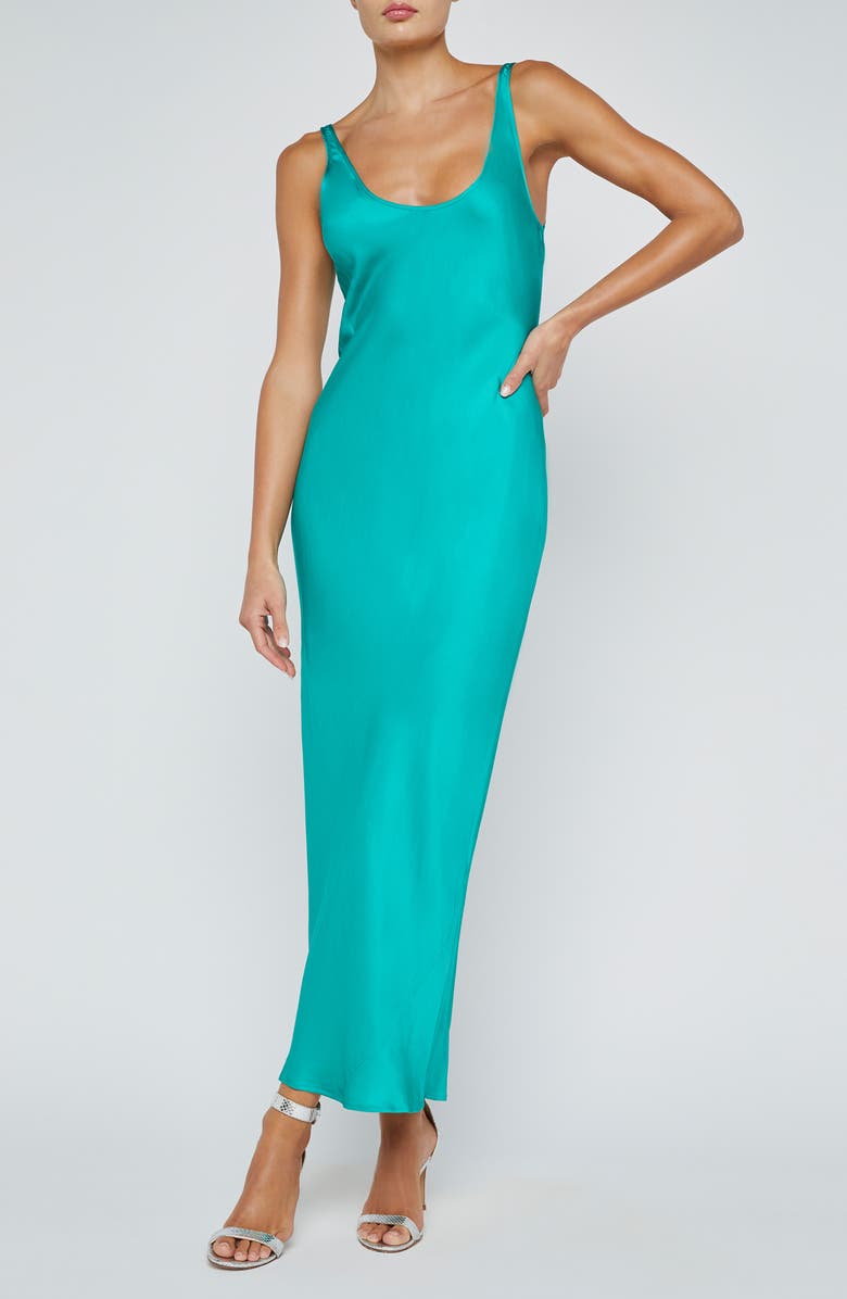 L'AGENCE Akiya Satin Tank Maxi Dress, Main, color, Bright Jad