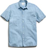 Billy Reid Donelson Short Sleeve Organic Cotton Chambray Sport Shirt