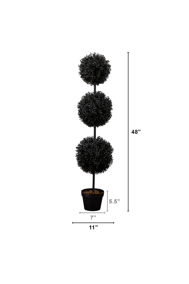 4-ft UV Resistant Artificial Halloween Black Triple Ball Boxwood Topiary, Alternate, color, Black